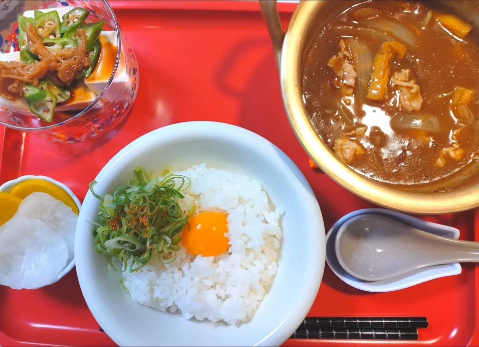 和風カレー丼　冷奴なめたけ|さゆさん