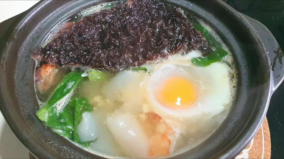 Simple dinner Kueh Teow soup with chicken prawns chye sim seaweed egg 💁‍♀️💕💗😘|🌷lynnlicious🌷さん