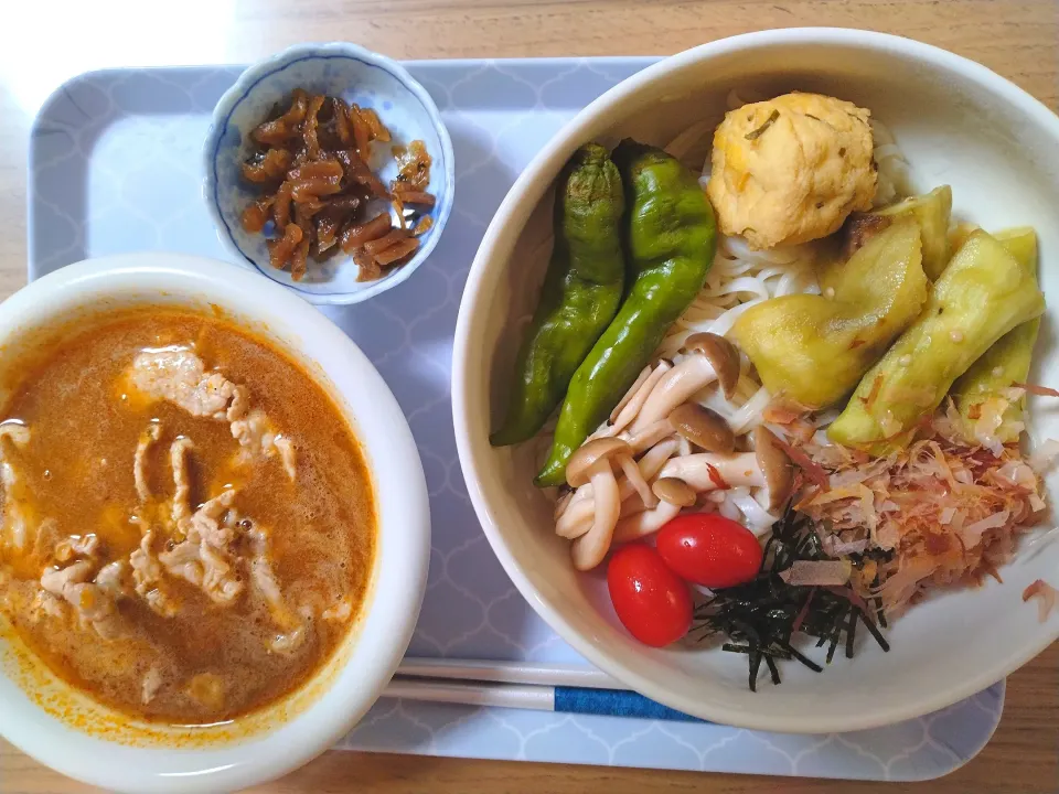 カレーつけ麺　飛龍頭入り🤤|さゆさん