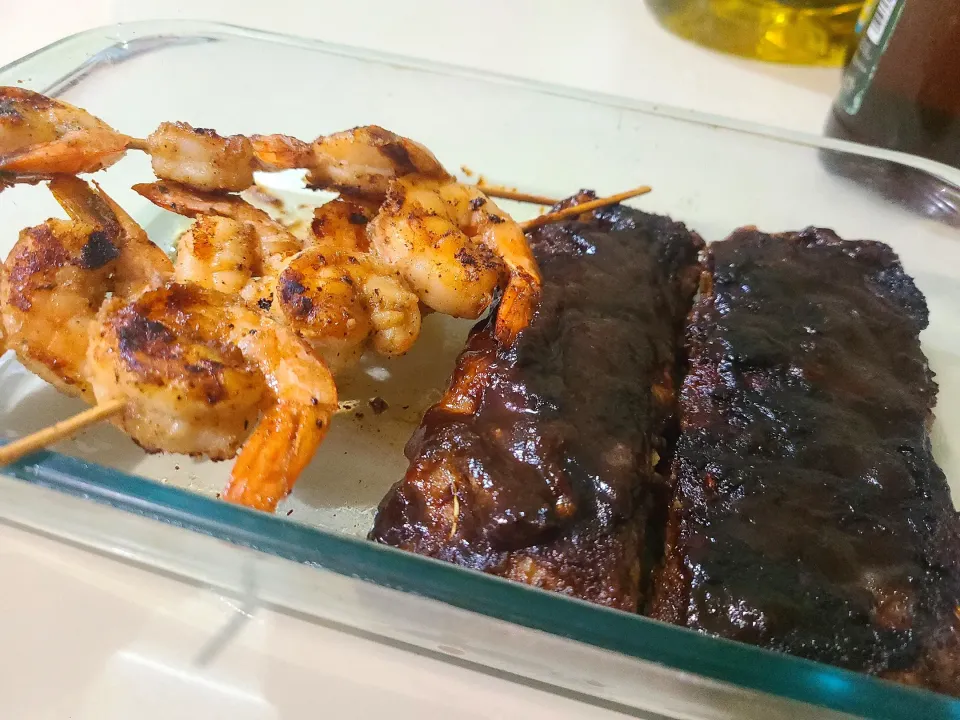 Snapdishの料理写真:Grilled shrimp and Bbq Grilled Short Ribs|Marissa Bakshさん