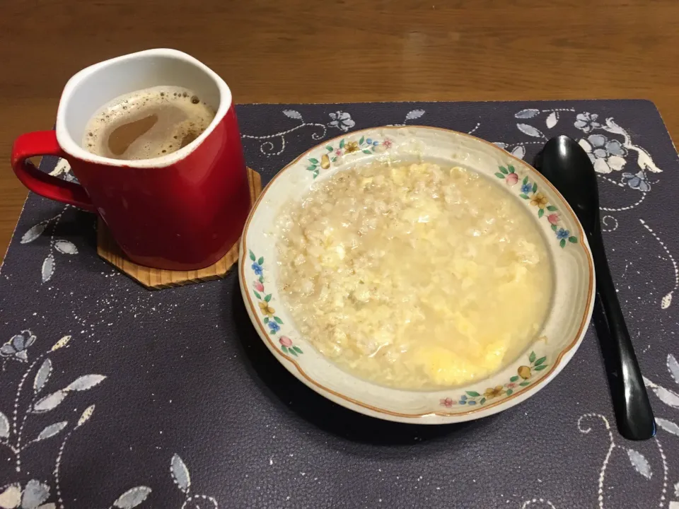 味噌風味オートミール中華粥、ホットコーヒー(朝ご飯)|enarinさん