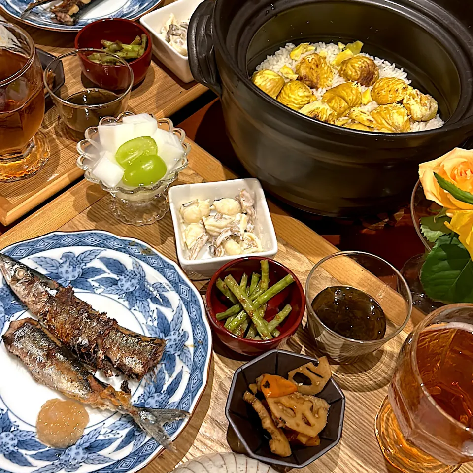 Snapdishの料理写真:栗ご飯と秋刀魚で秋の味覚|mokoさん