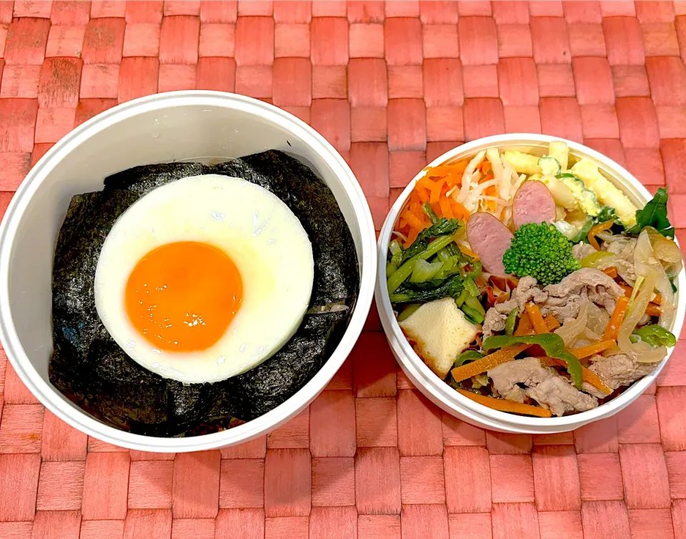 中学生息子のお弁当🍱 豚の生姜焼きと月見ご飯弁当🍱🌕|Snow10さん