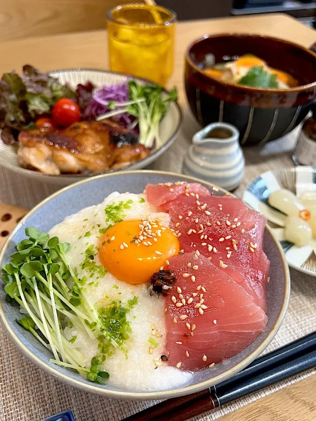 Snapdishの料理・レシピ写真:とろろご飯定食🍚雪若丸その①｜炊き映え、粒感、味わい、全てにブラボー！【雪若丸】に惚れた💛