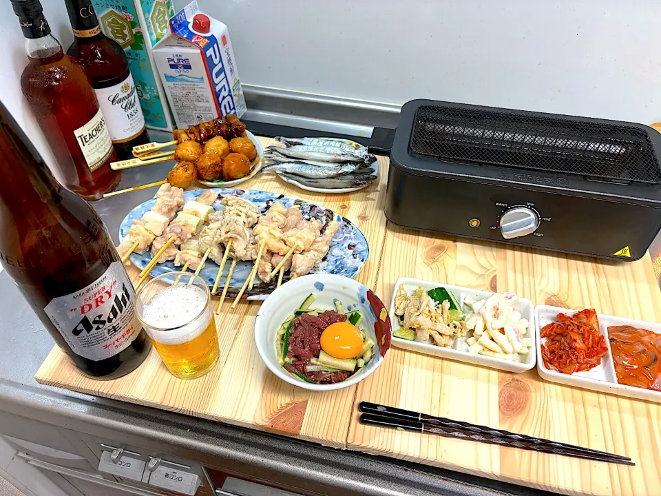 電気七輪で焼き鳥【おうち居酒屋】|酒ブンさんさん