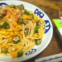 オクラとコーンの和風めんつゆパスタ🌽🫛|nonさん