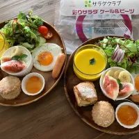 Snapdishの料理写真:彩りサラダで映えプレート朝ごはん|あおあおさん