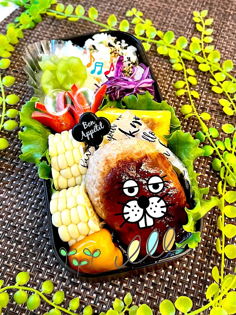 高校生お孫ｸﾝお弁当︎💙  ﾊﾝﾊﾞｰｸﾞ弁当🥳|mamacoさん