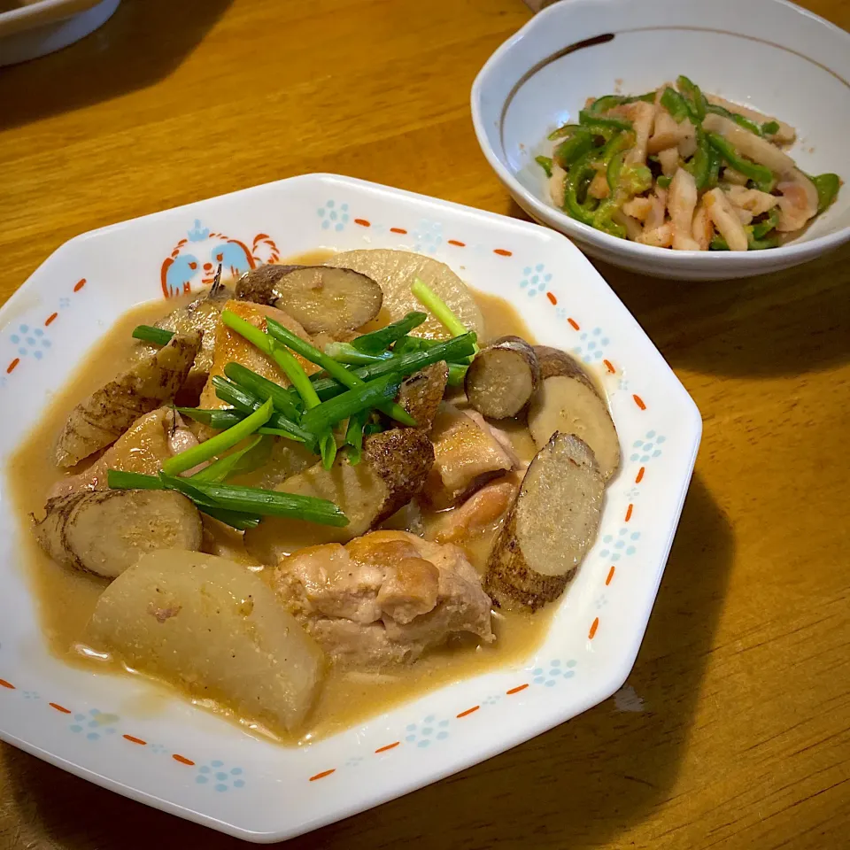 鶏とごぼうの利久煮と、ピーマンと蓮根の明太子和え|もえさん