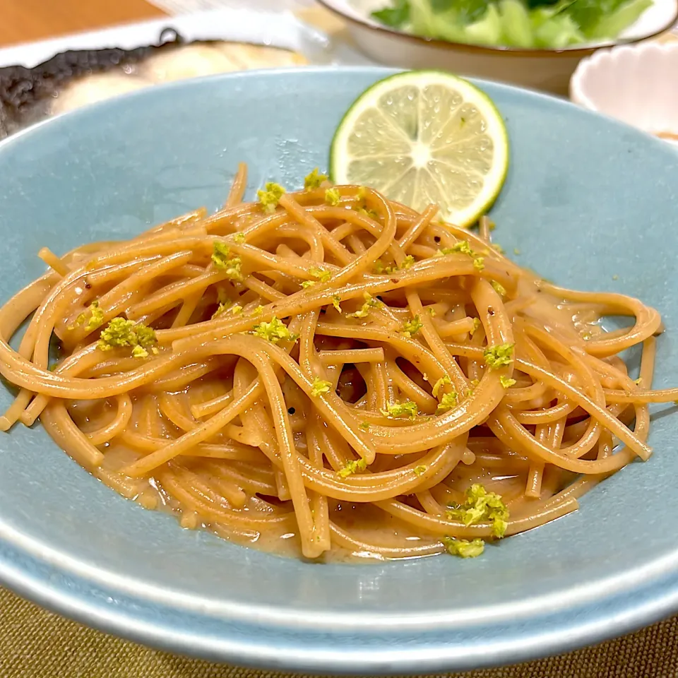 いっちゃんさんの料理 揖保乃糸パスタ麺でレモン🍋クリームパスタ🍝|Atelier Sekiさん