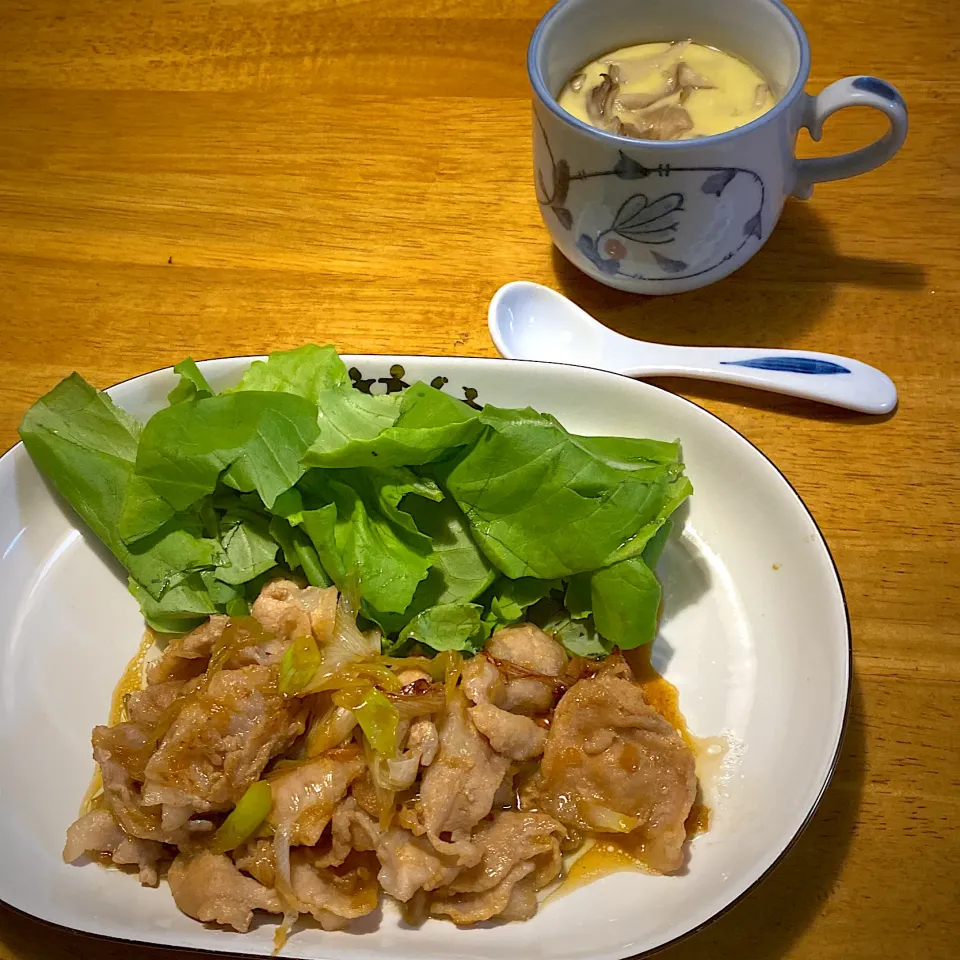 豚バラの生姜焼きとら舞茸の茶碗蒸し|もえさん