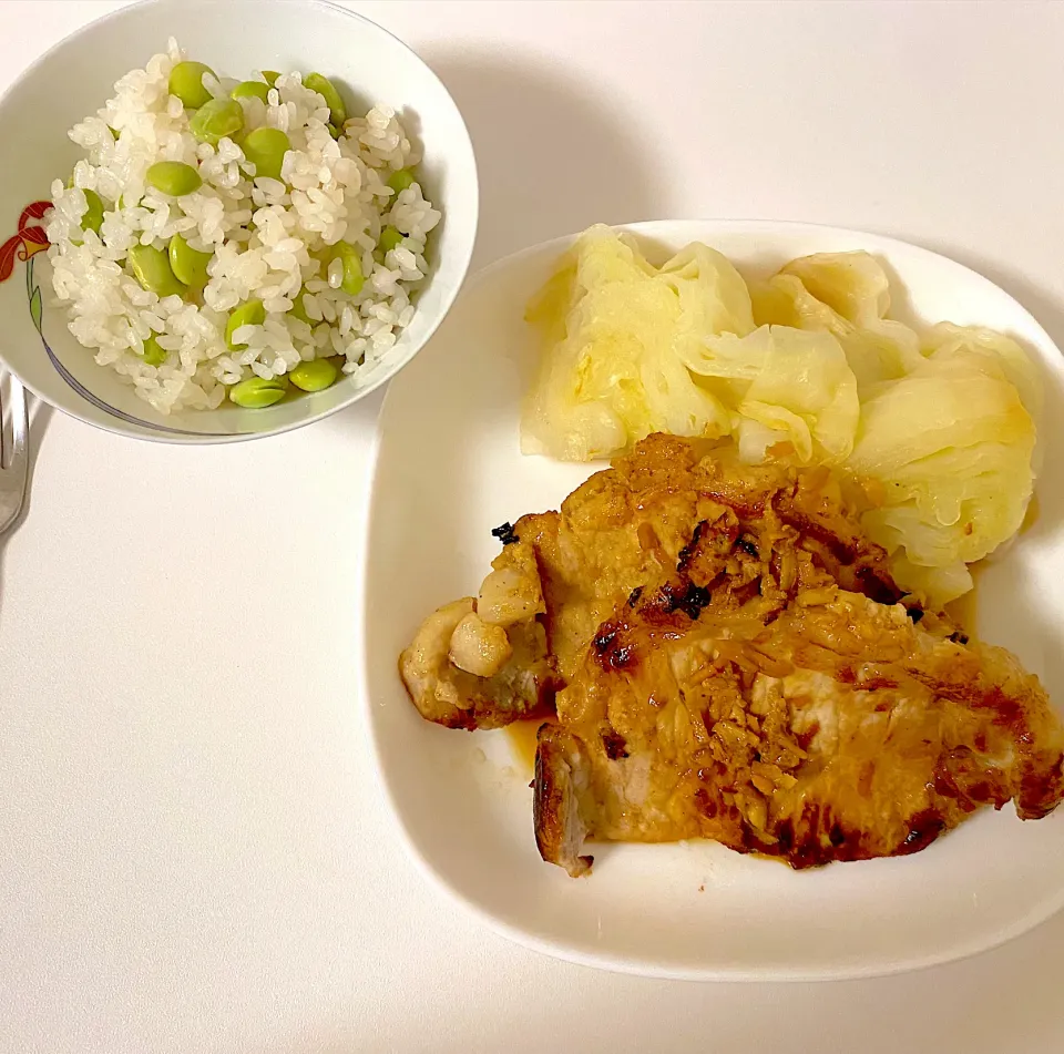 豚の生姜焼きと枝豆ご飯|明日もセイロご飯さん