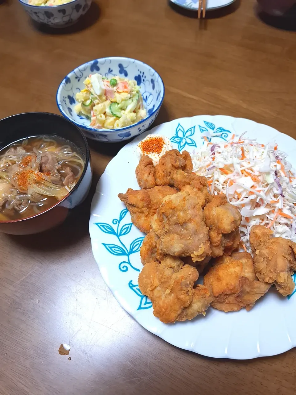 芋煮、ケンタッキー風チキン、ポテトサラダ|オプさん