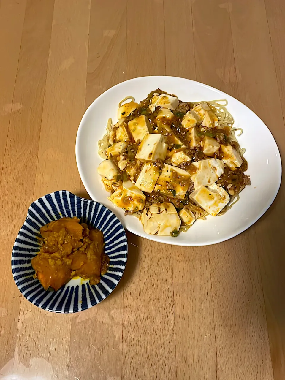 麻婆麺　カボチャとそぼろ肉のあんかけ|そのみさん