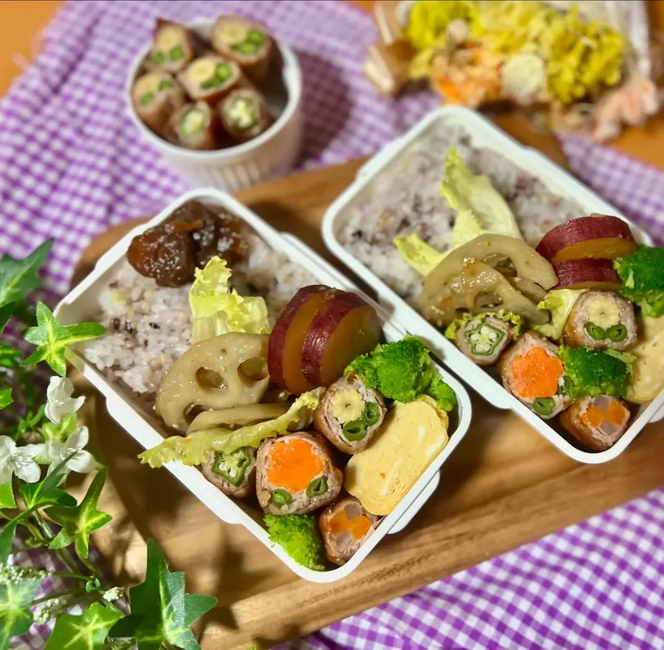 お花の肉巻き弁当🍱|のんびりくまさん