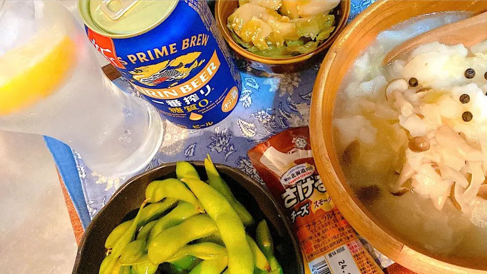 Snapdishの料理写真:昨日の晩酌🍺手羽先と米粉皮のsoup♬*゜|Japanese  spiritsさん