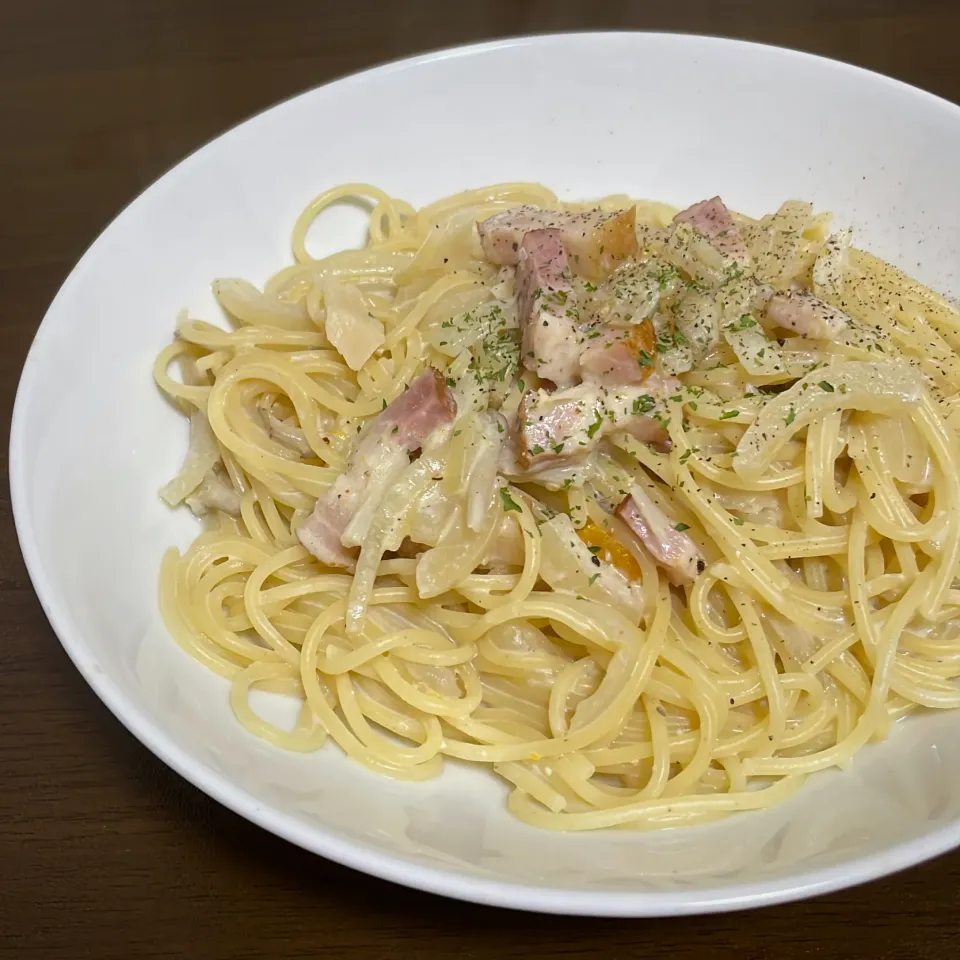 豆乳スープのあまりでパスタ🍴|ハルカさん