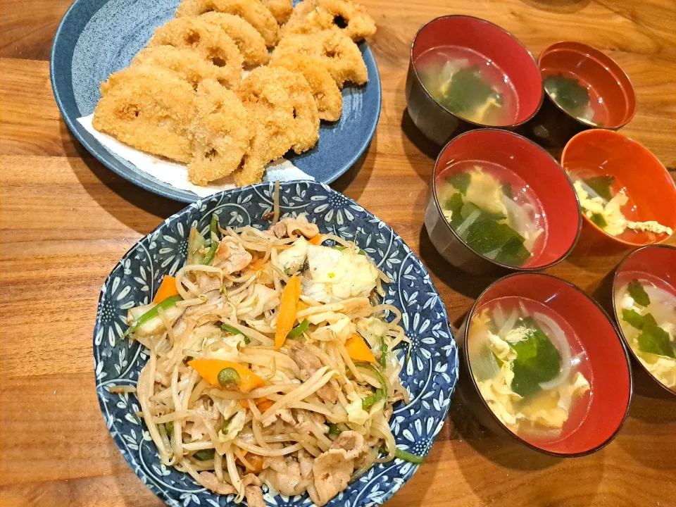 豚バラ野菜炒め　レンコンフライ　かき玉スープ|m aさん