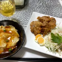 Snapdishの料理写真:天津飯、唐揚げ|えみさん