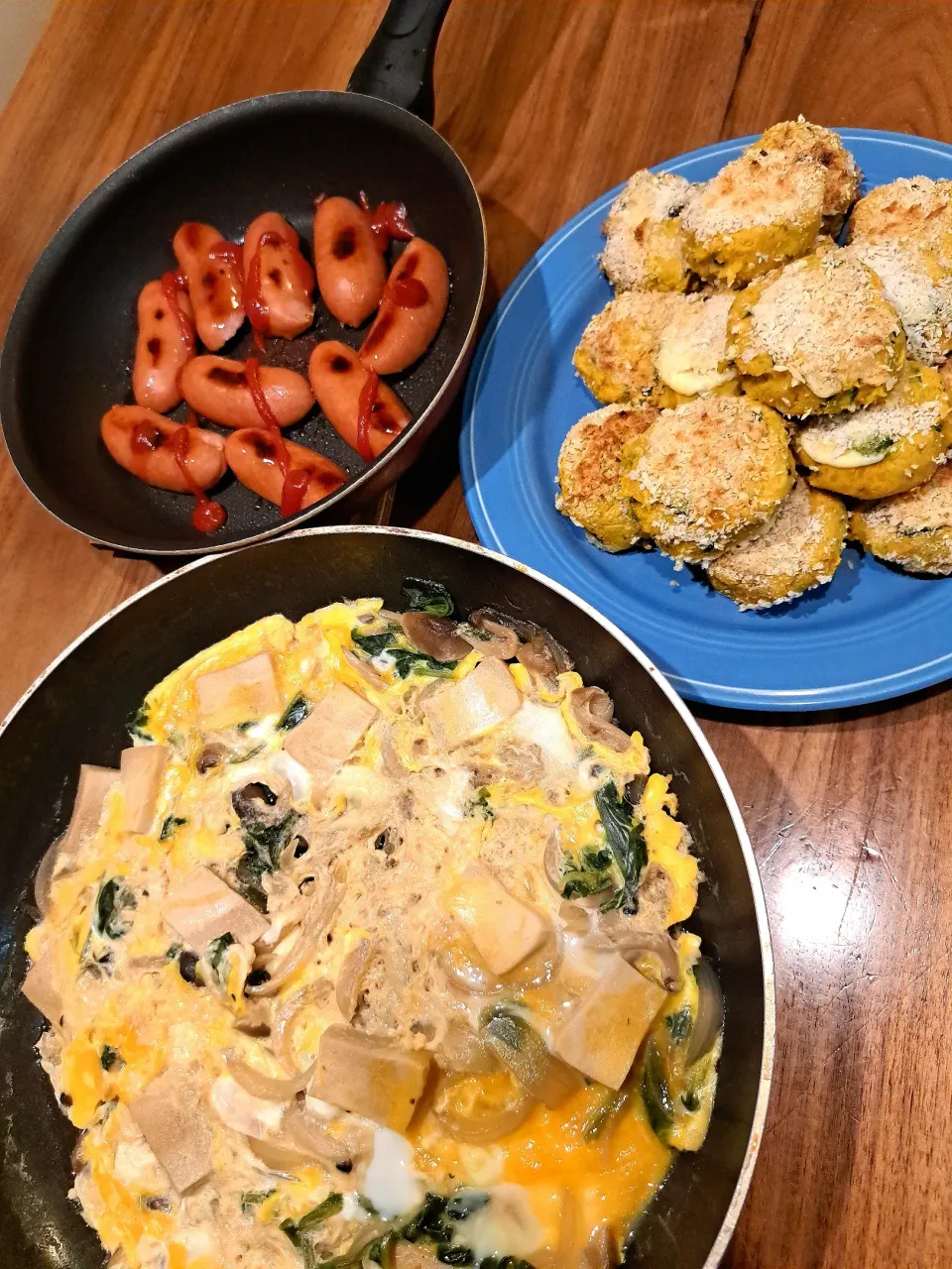 かぼちゃの焼きコロッケ　ほうれん草と高野豆腐の玉子とじ　フランク|m aさん