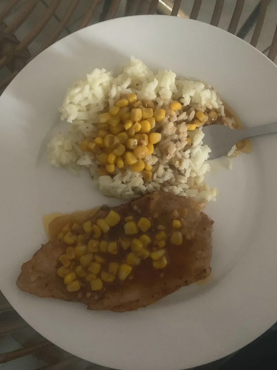 White rice, pork chop and corn gravy...|J Annさん