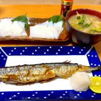 秋刀魚の塩焼き・甲イカのお刺身・豚汁|ツナコさん