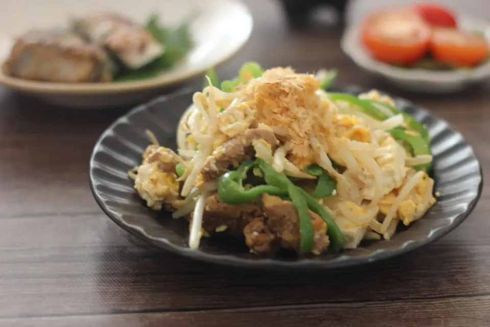 大豆ミートとピーマンともやしと豆腐のチャンプルー|ちいさなしあわせキッチンさん