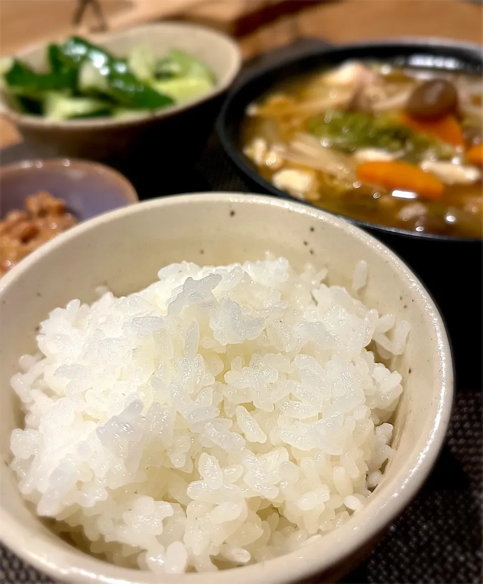 Snapdishの料理写真:炊き立てご飯がメインの夕飯🍚|yoko.tanakaさん