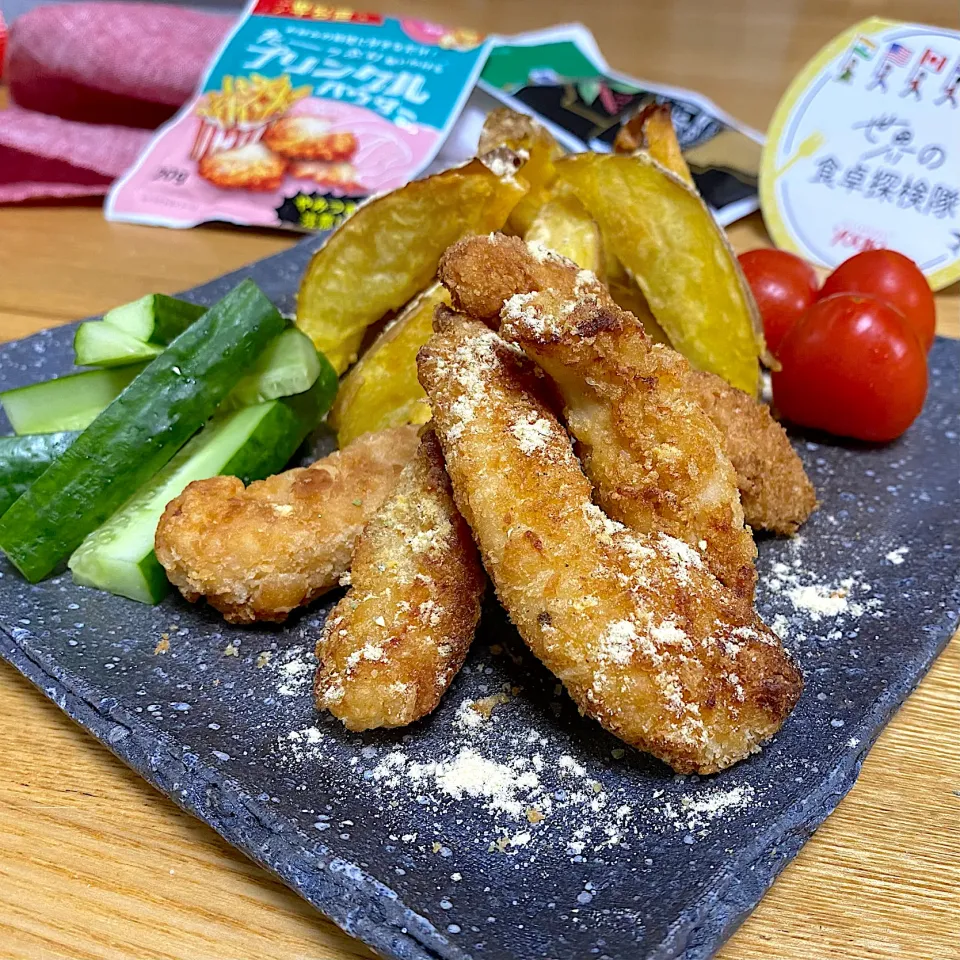 Snapdishの料理写真:ともさんの料理 クリスピーささみスティック♪韓国風&ベイクドポテト|sakurakoさん