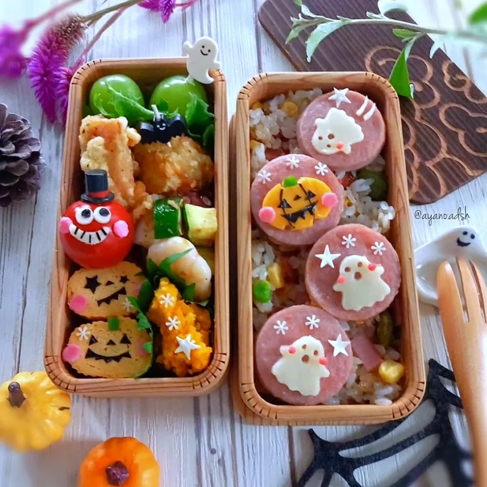 🎃👻ハロウィンデコソーセージのっけ炒飯弁当|ayano.adshさん