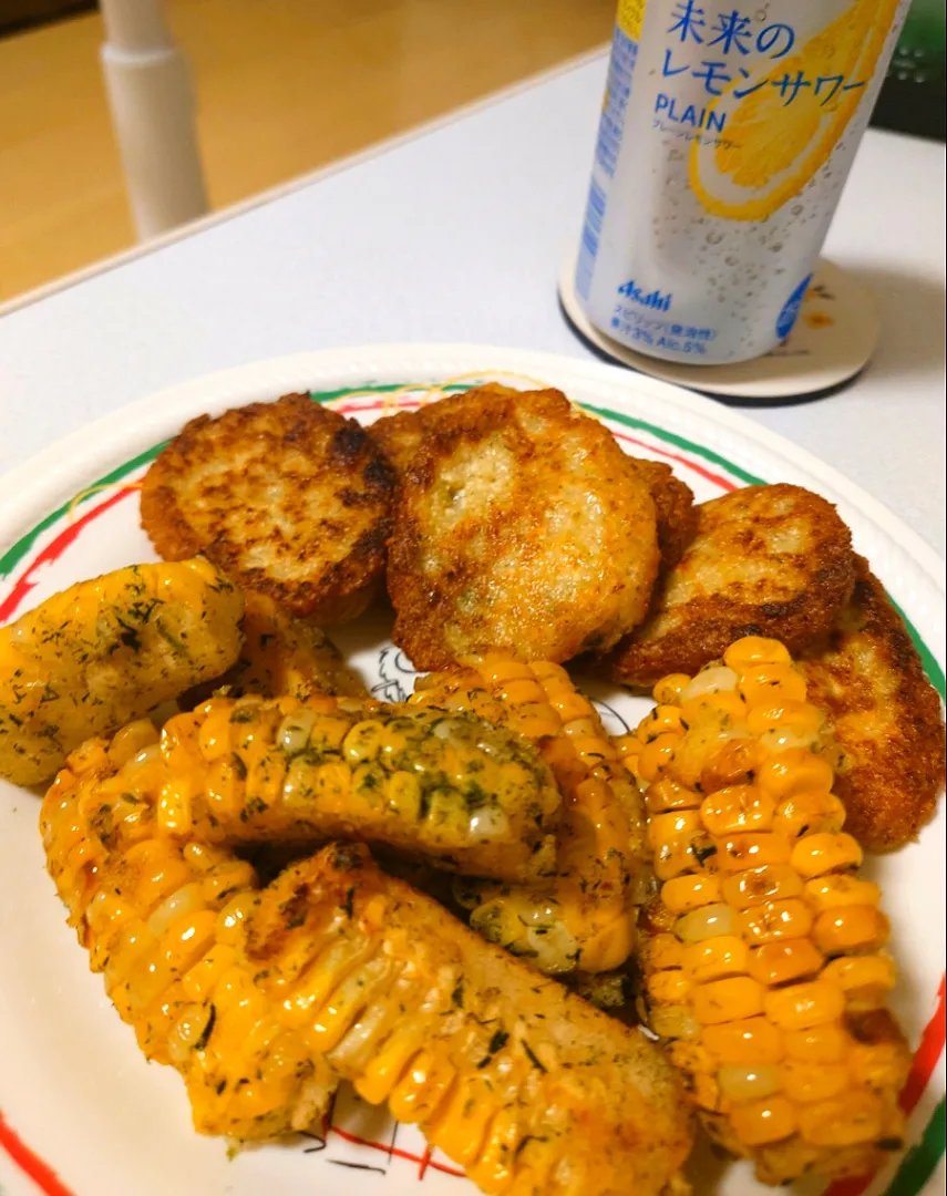 豆腐の明太焼きととうもろこしの唐揚げ|ちりさん