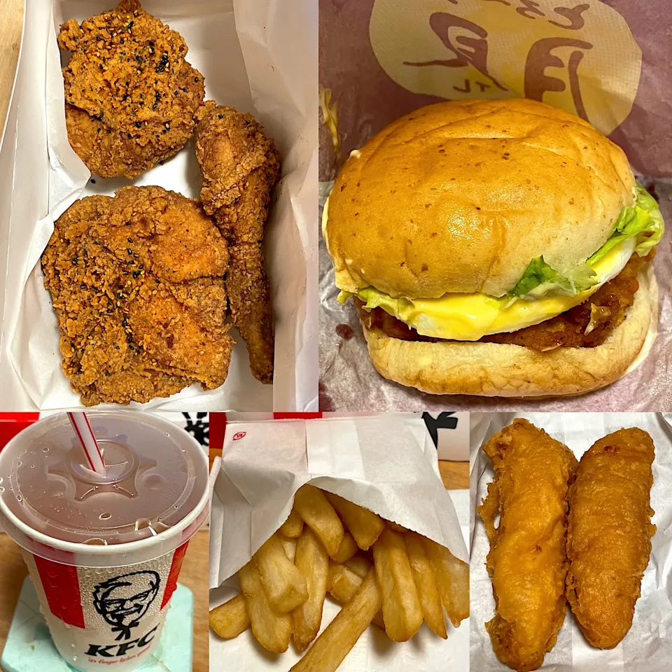 にんにく醤油チキン🍗　とろ〜り月見チーズフィレサンド🍔🌕🧀　　ポテトL  ジンジャーエール🥤S  クリスピーx2|るみおんさん