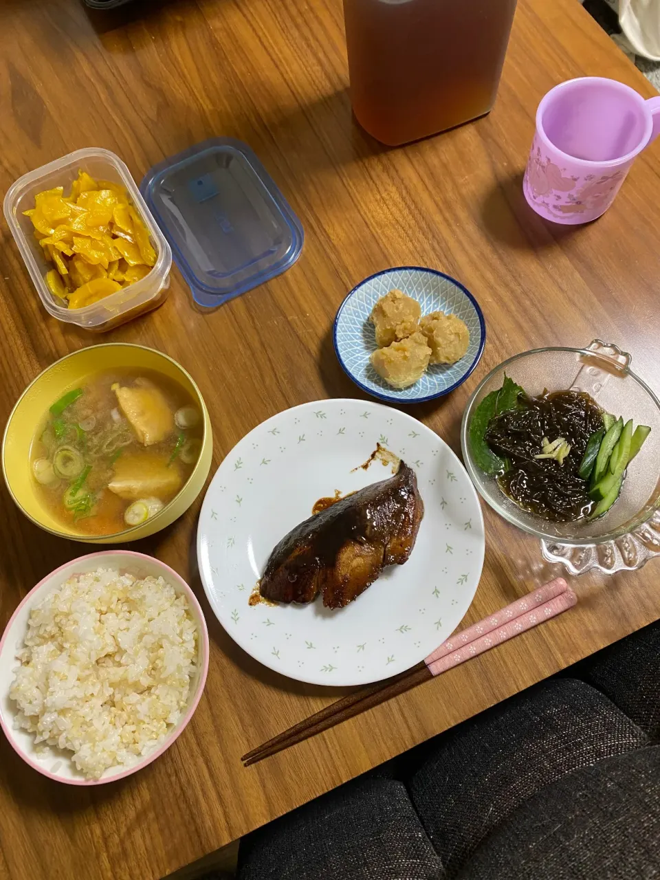 夜　鰤照り焼き､もずく|みちくんさん