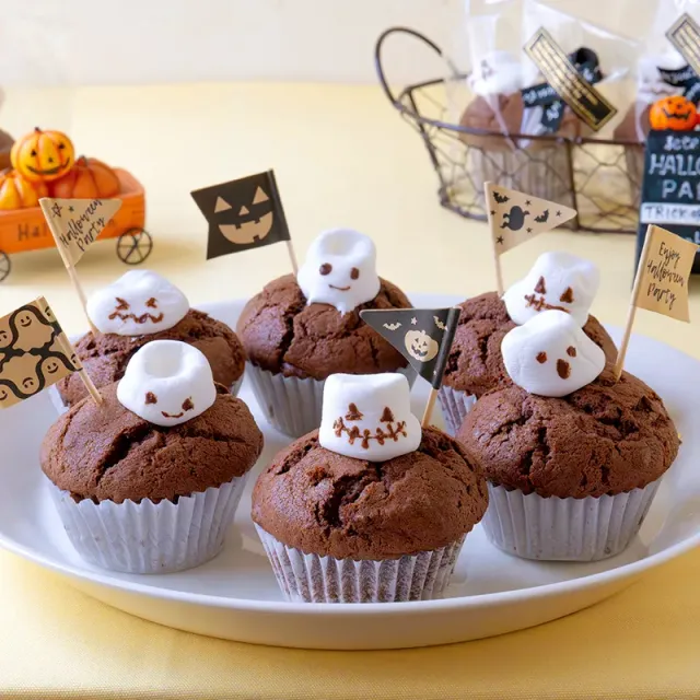 Snapdishの料理・レシピ写真:おばけのチョコマフィン｜ハロウィンに配る手作りおやつ♪