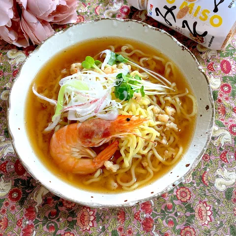 「料亭の味 フリーズドライつぶみそ ボトル」を使ってみたSnapdishの料理・レシピ写真:海老みそラーメン風✨