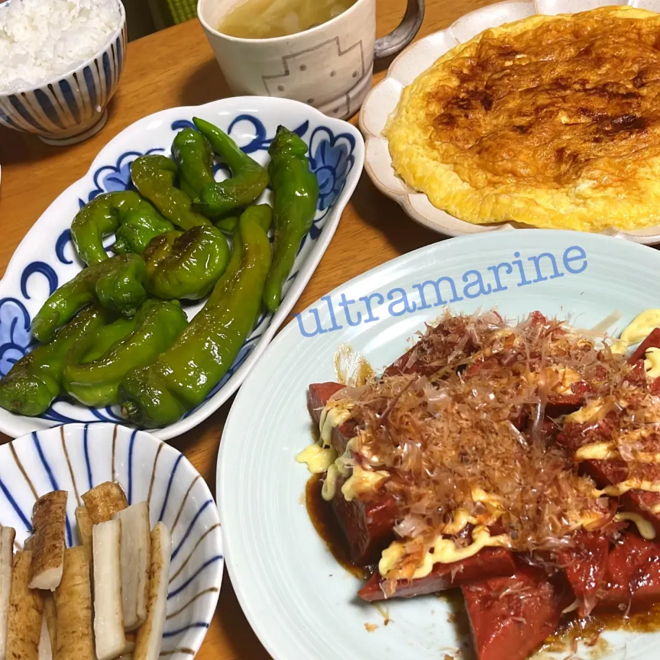 ＊赤こんのお好み焼き風、和風オムレツ♪＊|ultramarineさん