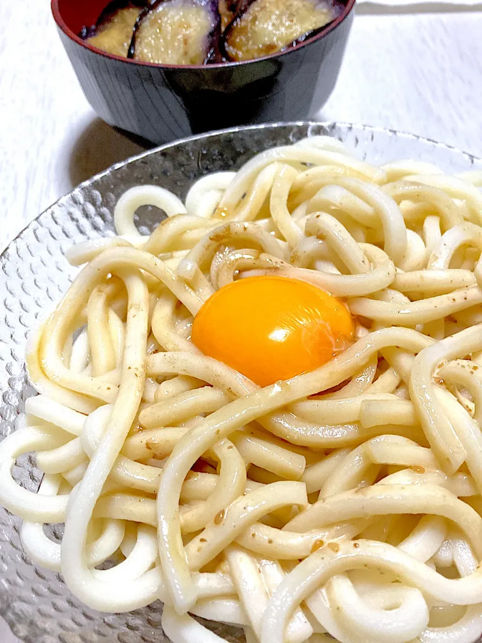 釜玉うどん、ミニナス丼|Ayaさん