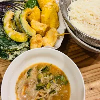 Snapdishの料理写真:夏野菜天ぷら🍤素麺|ゆきの👨‍🍳管理栄養士さん