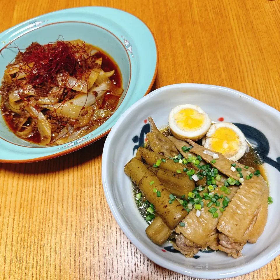 鶏手羽先のやわらか煮
玉ねぎとひき肉炒め|naoさん