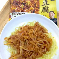 Snapdishの料理写真:マルコメ【大豆のお肉でつくる麻婆豆腐】で麻婆あんかけ焼きそば|ひよこさん