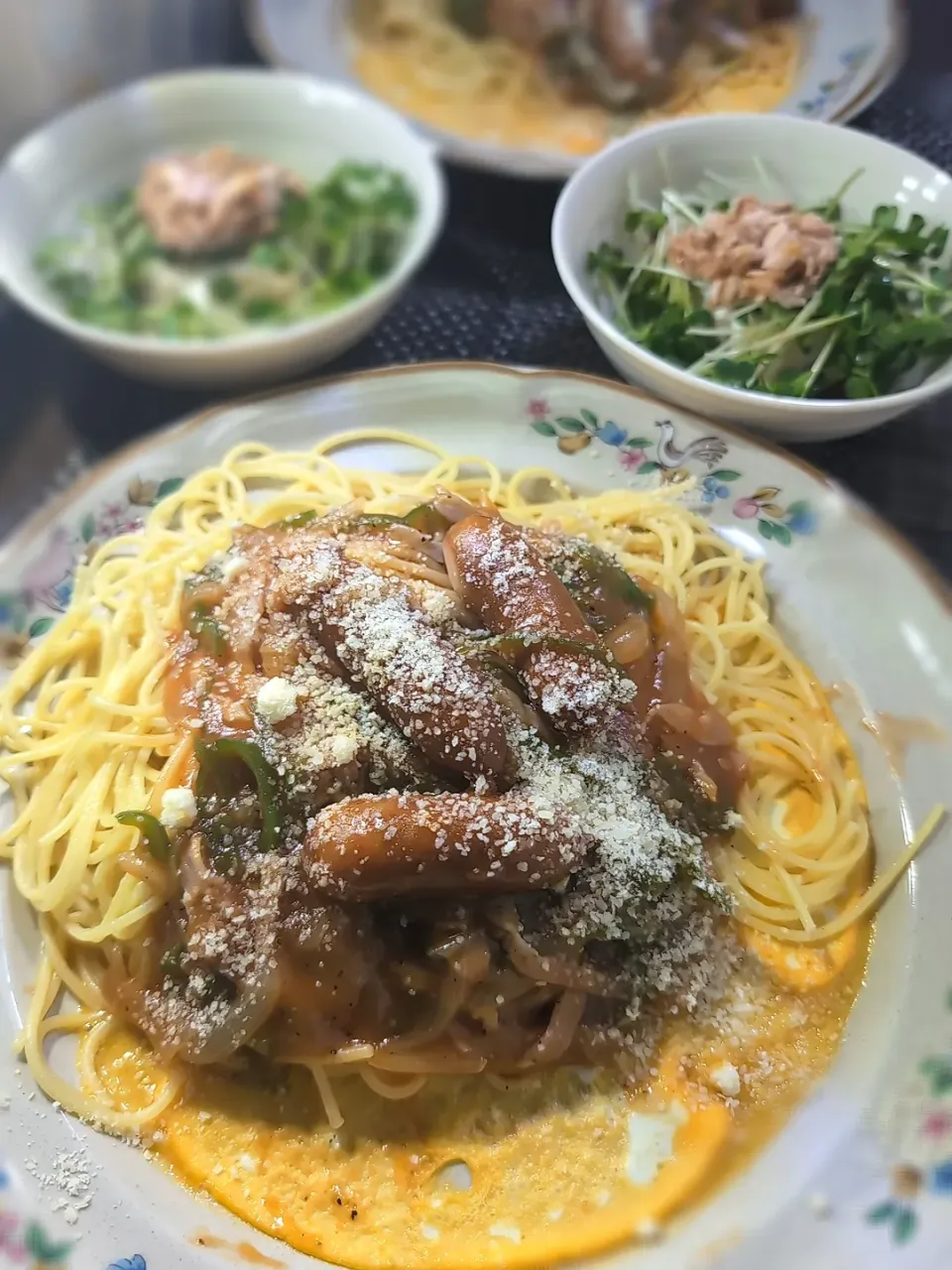 あんかけパスタ＆豆腐とカイワレのサラダ|テケテケさん