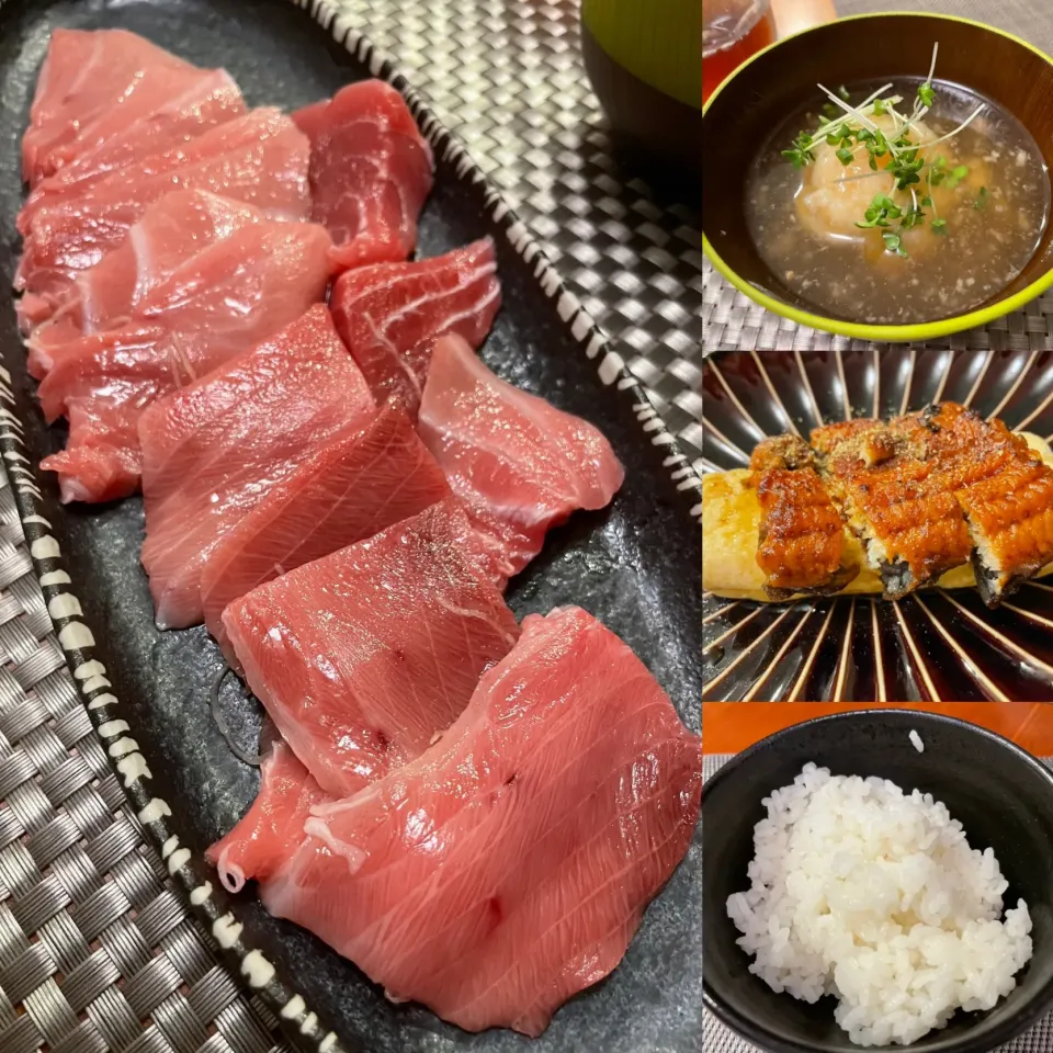 本マグロの刺身、鰻と玉子焼き、シンジョウの宴|なお🅿️さん