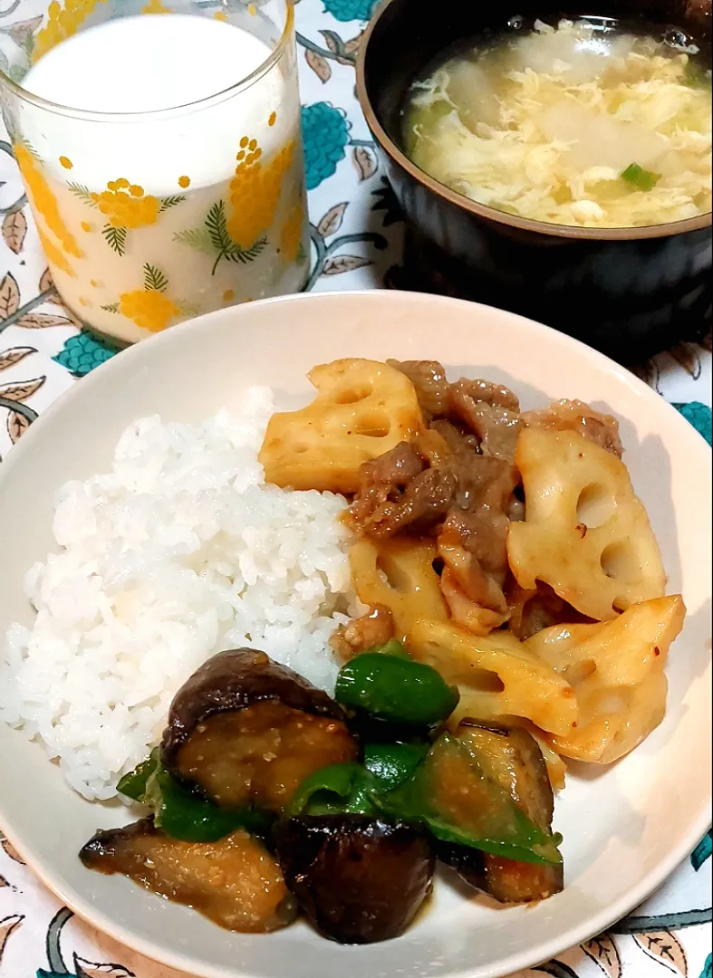 レンコンと豚肉のオイスター炒め＆ナスとピーマンの味噌炒め|きつねさん