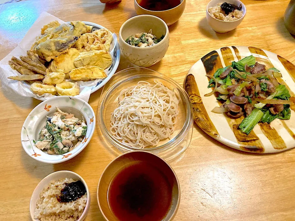 Snapdishの料理写真:天麩羅＊島原小町＊砂ずりの柚子胡椒焼き＊ささみの梅紫蘇サラダ|さくたえさん