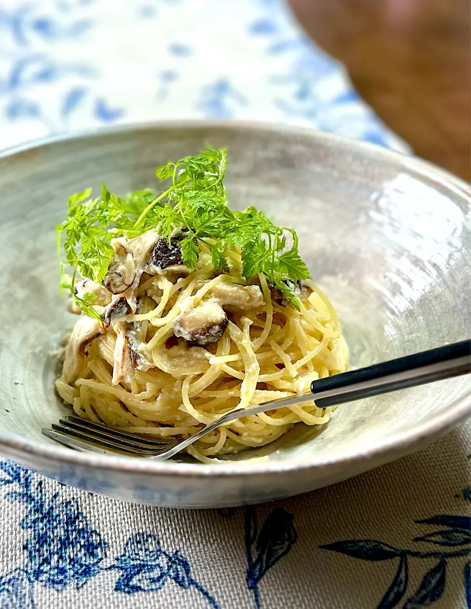 蟹と松茸のお豆腐クリームパスタ|富士子🍒🐰🍓さん