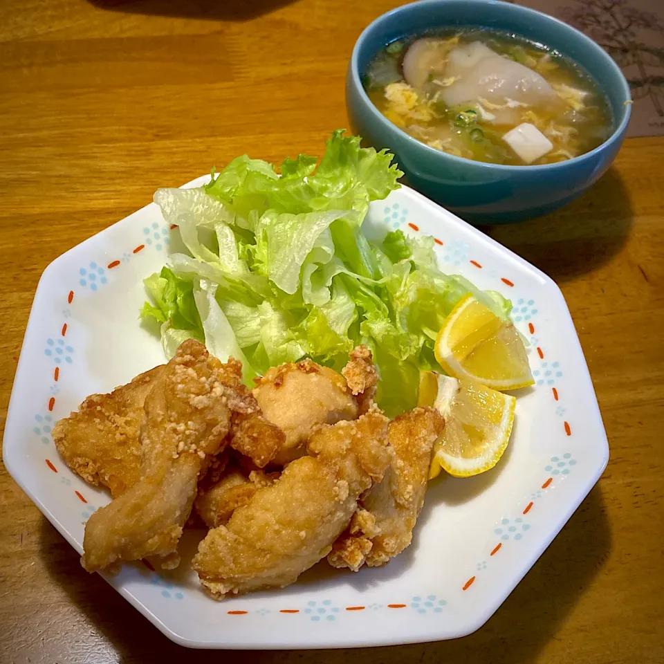 鶏の唐揚げと、水餃子と白菜と豆腐のスープ|もえさん