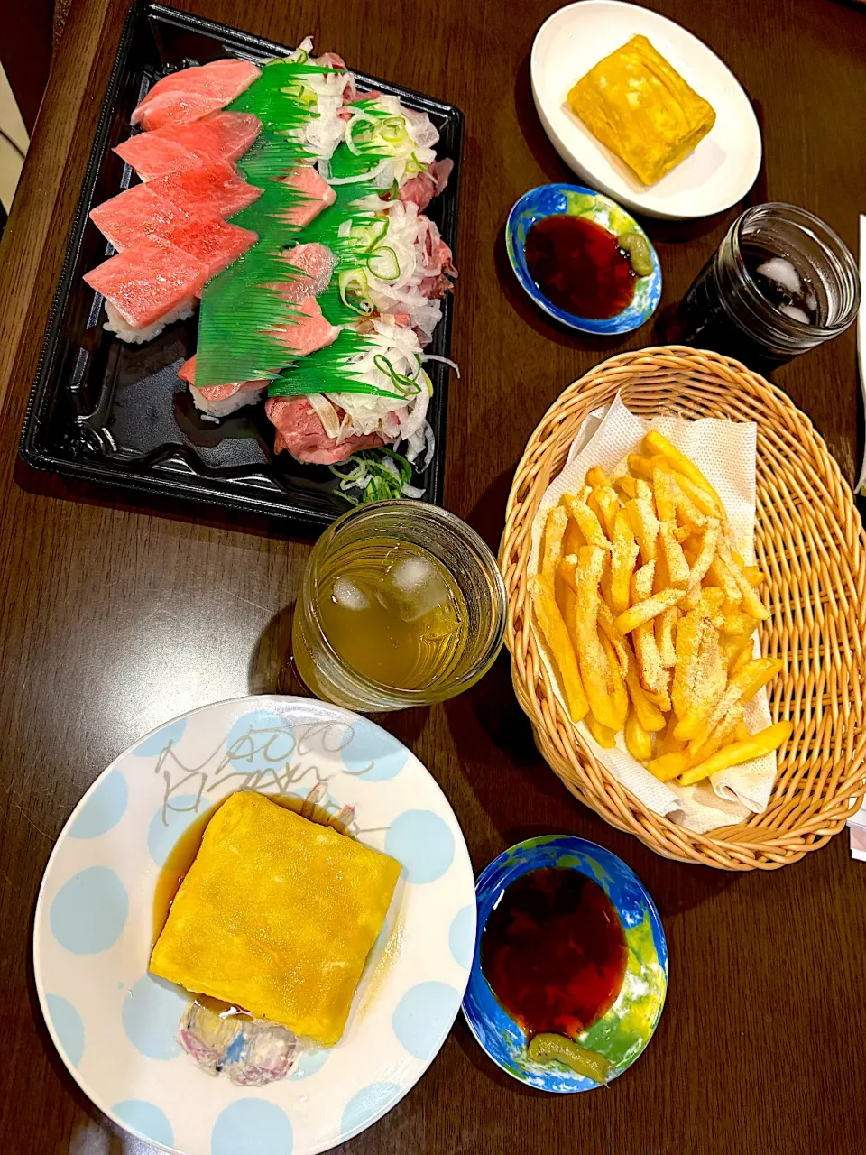 鮪とローストビーフのお寿司🍣　だし巻き卵　フレンチフライ|ch＊K*∀o(^^*)♪さん