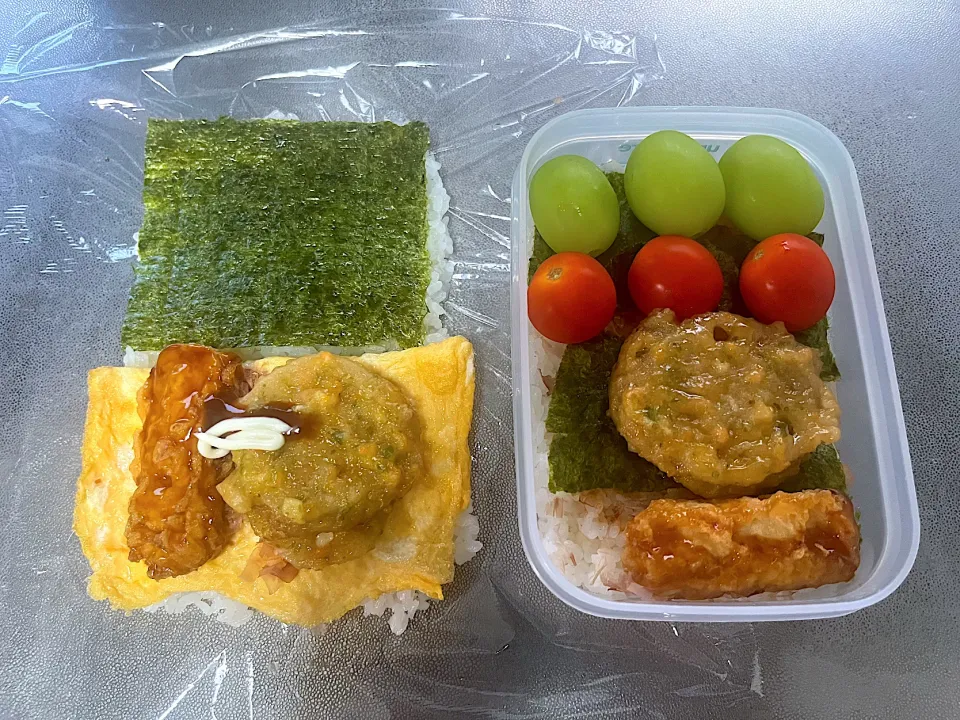 10/9  子のおにぎらずと自分の弁当　いつもの|なかちゃんたまごさん