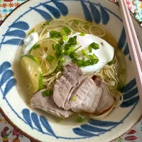 Snapdishの料理写真:自家製べーコンカボス塩ラーメン🍜|noeさん