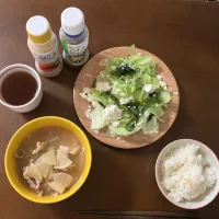 Snapdishの料理写真:豆腐とわかめのサラダ、豚バラ大根|りえさん